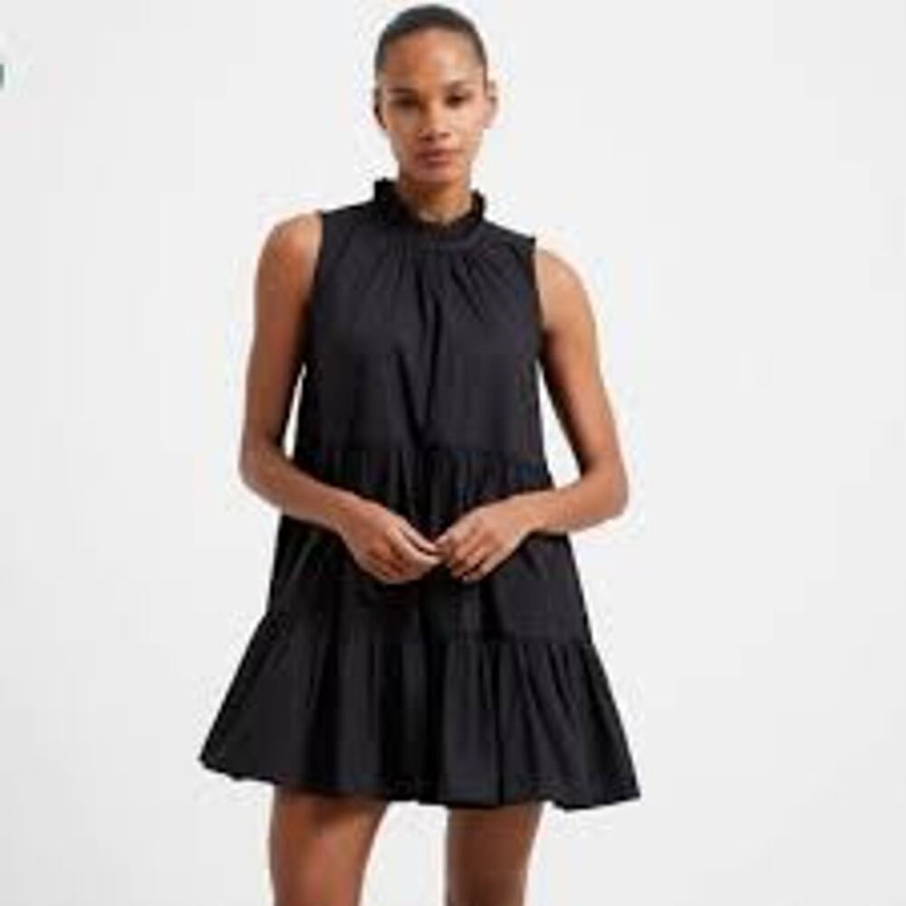 MONICA NERA Tiered Dress FEMININE SUSTAINABLE FASH Cotton NWT Sz XL Black Poplin
